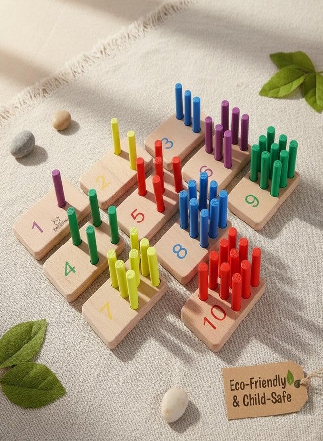 Babbles Wooden Number Peg Board, 1-10 Number Recognition with 57 Pegs, Montessori Inspired Counting Toy for Toddlers, Fine Motor Skills, Hand Eye Coordination - Image 1